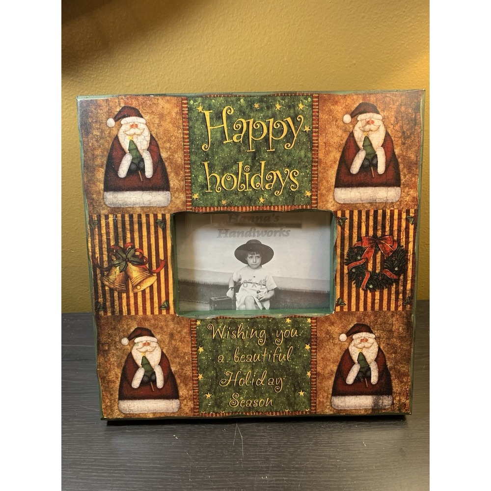 Happy Holidays Santa Photo Frame 8x8" Holds 4x6"Picture Country Farm‎ Christmas